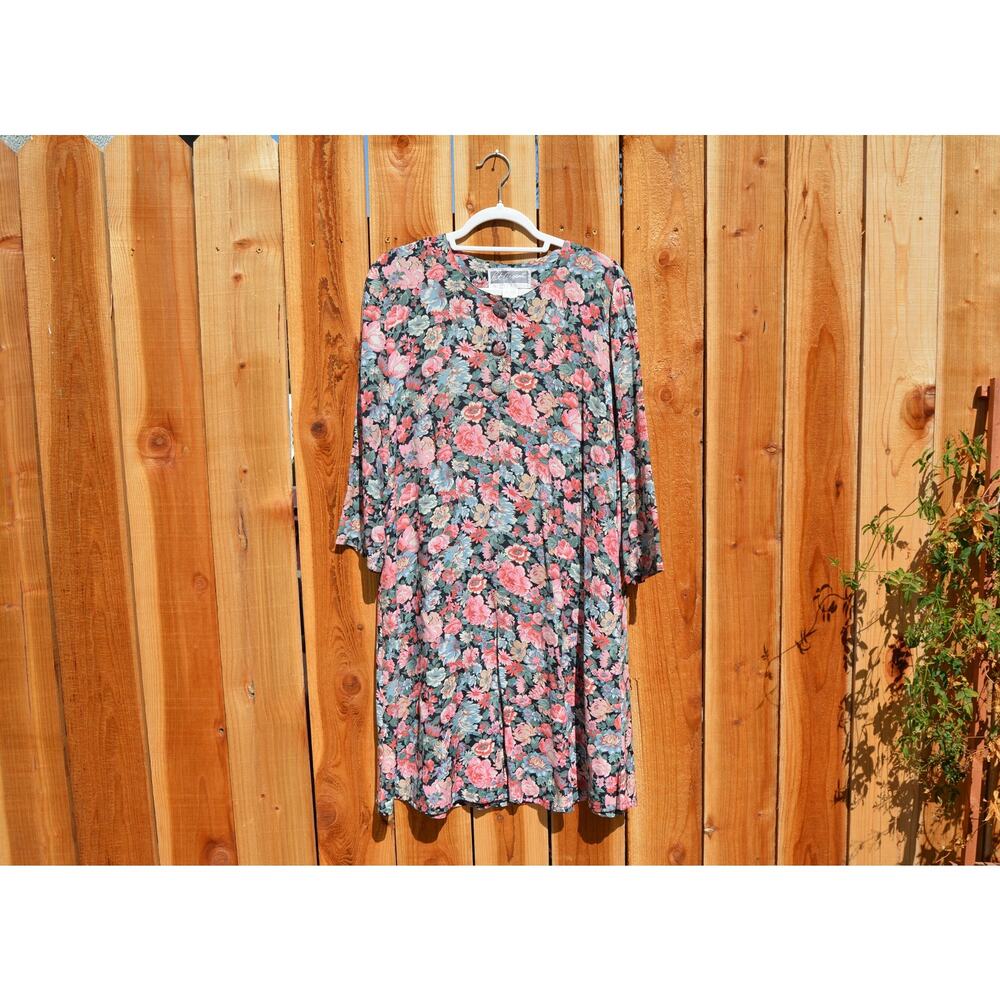 Vintage 1990s Pat Argenti 3/4 Sleeve Floral Shift Dress